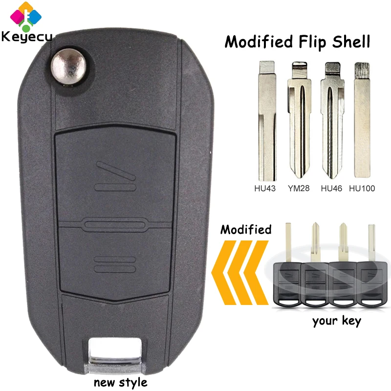 

KEYECU Modified Flip Remote Key Shell Case With 2 Buttons + Uncut Blade - Fob for Vauxhall Opel Corsa C Combo Tigra Meriva Agila