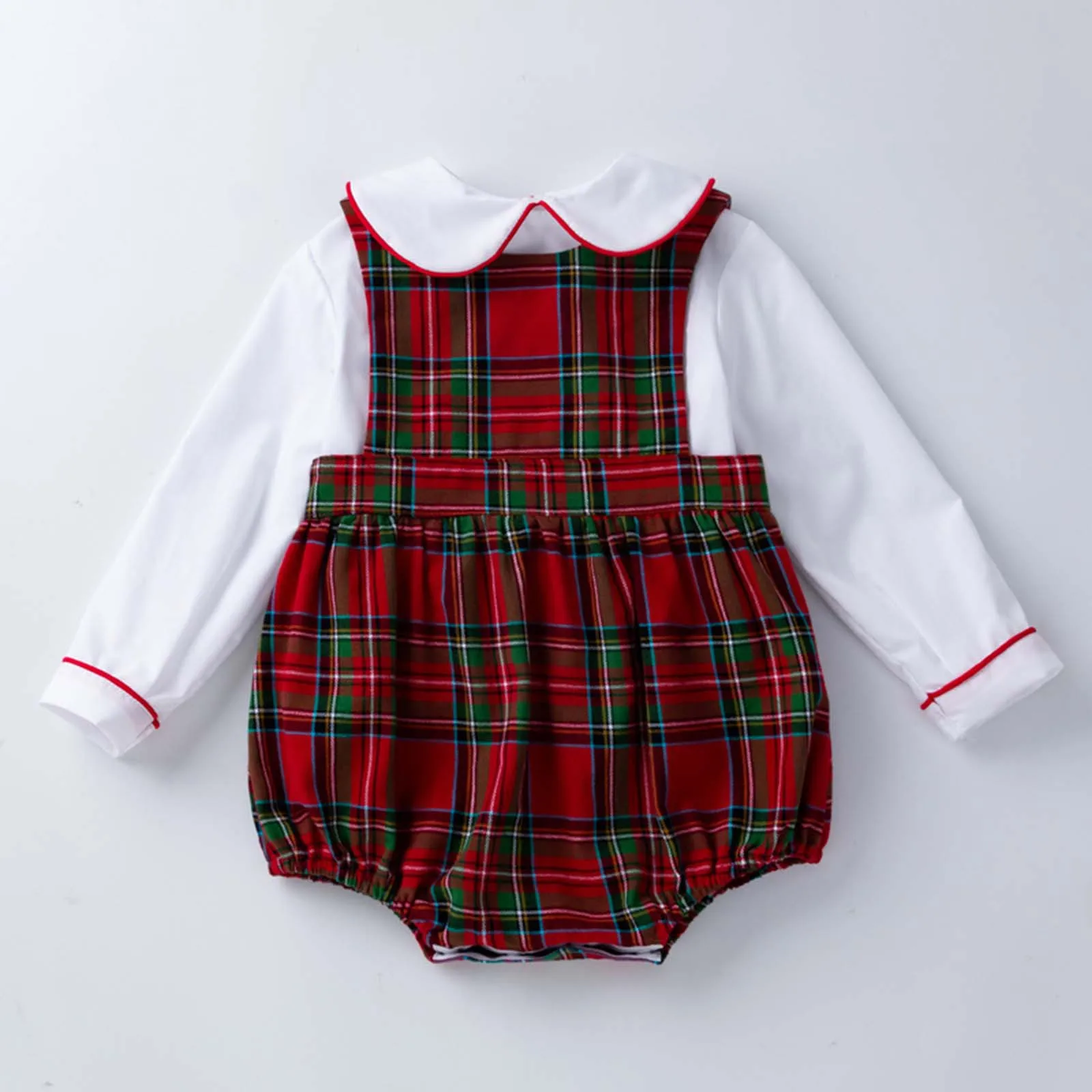 

Christmas Autumn Winter Newborn Baby Girl Children Red Plaid Lapel Long Sleeved Romper Jumpsuit Cosplay Costume Performace