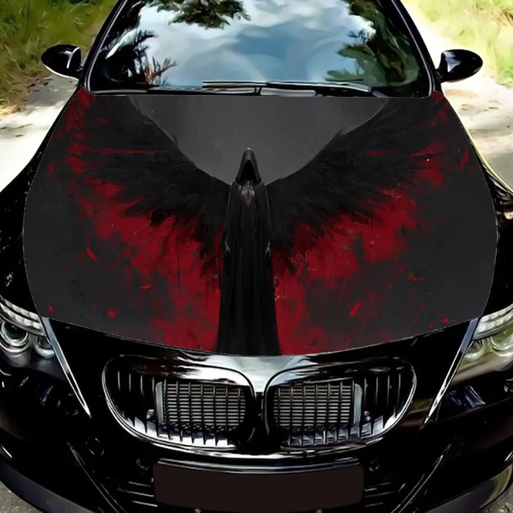 

Fiery Red Wings PVC Car Vinyl Wraps, Self-Adhesive Waterproof Car Hood Decal Sticker, Car Decoration Protection Stickers for Tru