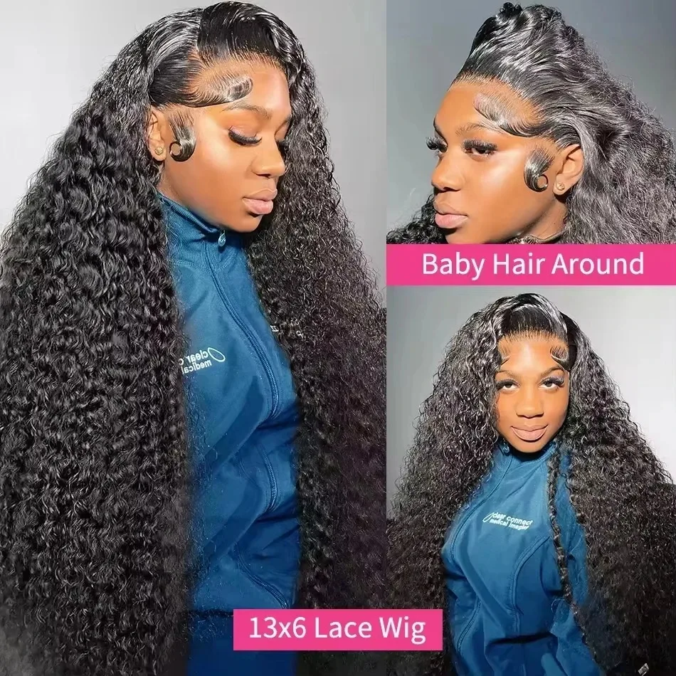 

Curly 40 Inch 13x6 HD Lace Frontal Wigs 250 Density 5x5 Glueless Remy Hair Natural Black Deep Wave Human Hair Wigs No Glue