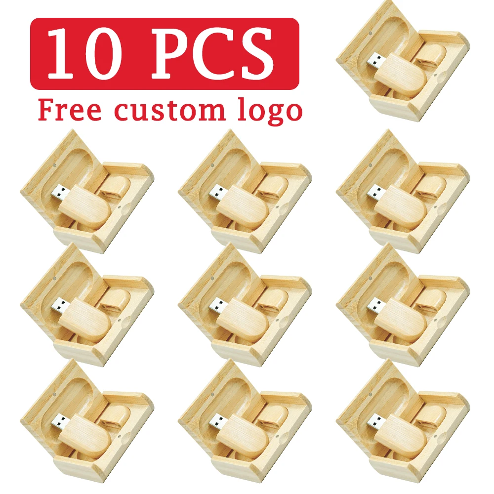 10PCS/Lot Bamboo USB Flash Drives Free Logo Photography Custom Pen Drive Real Capacity Wedding Memory Stick 64GB/32G/16G U Disk