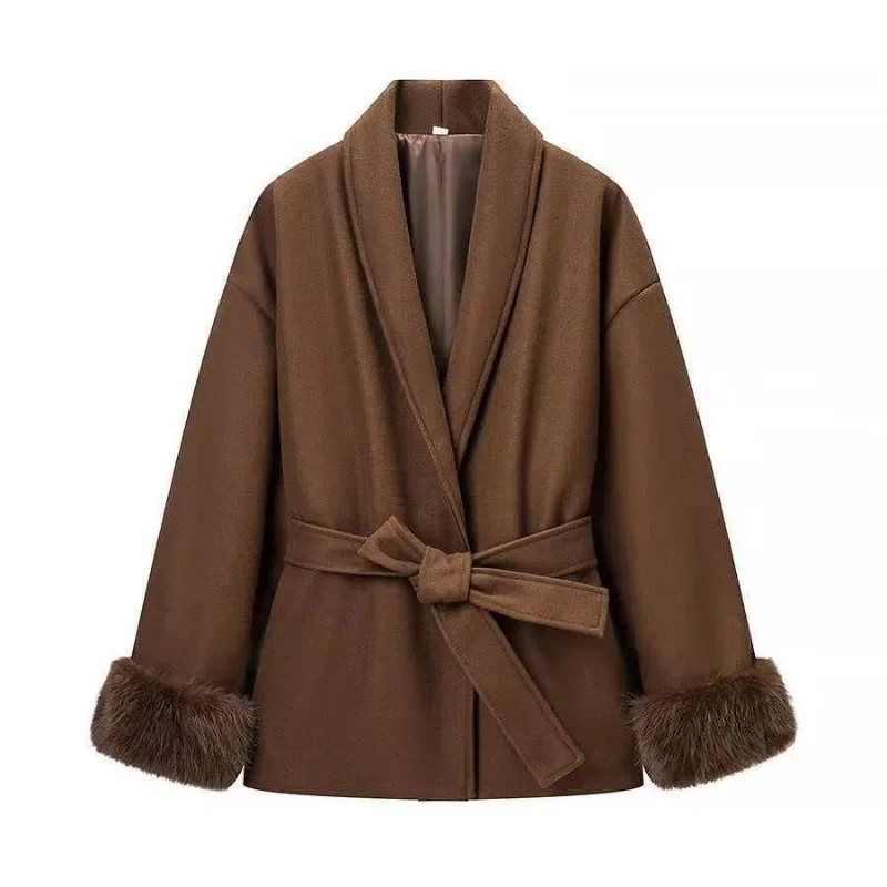 Foreign Trade Women' Clothing European and American Popular Autumn Fashion Versatile Multi-color Rough Edge Straps Woolen Jacket