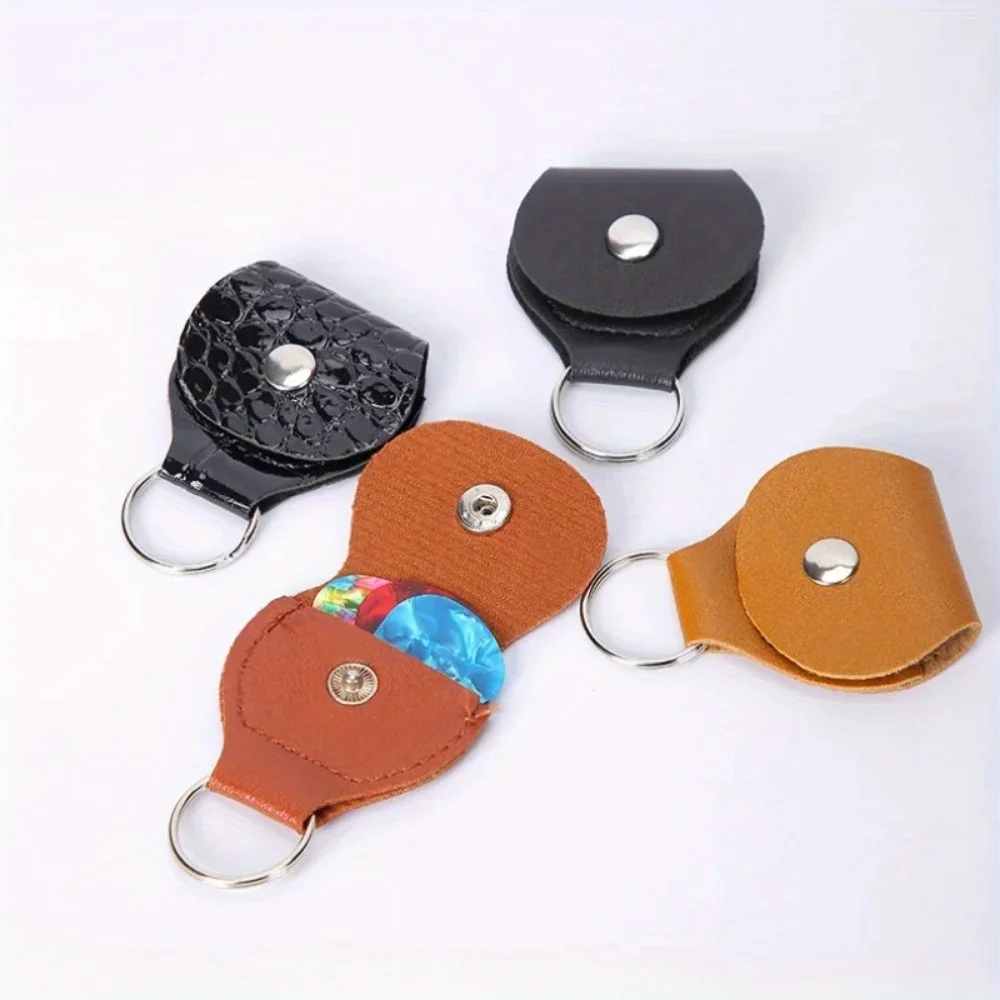 1Set Guitar Picks Keychain Holder Leather Plectrum Storage Pouch Bag Keyring Case for Electric Guitar Bass Ukulele