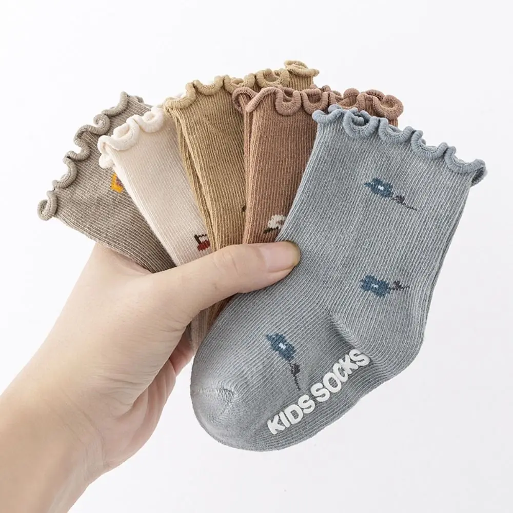 5Pairs Fashion Flower Baby Cotton Socks Breathable Autumn Spring Toddle Short Tube Socks Pleated Cute Cartoon Socks Newborn