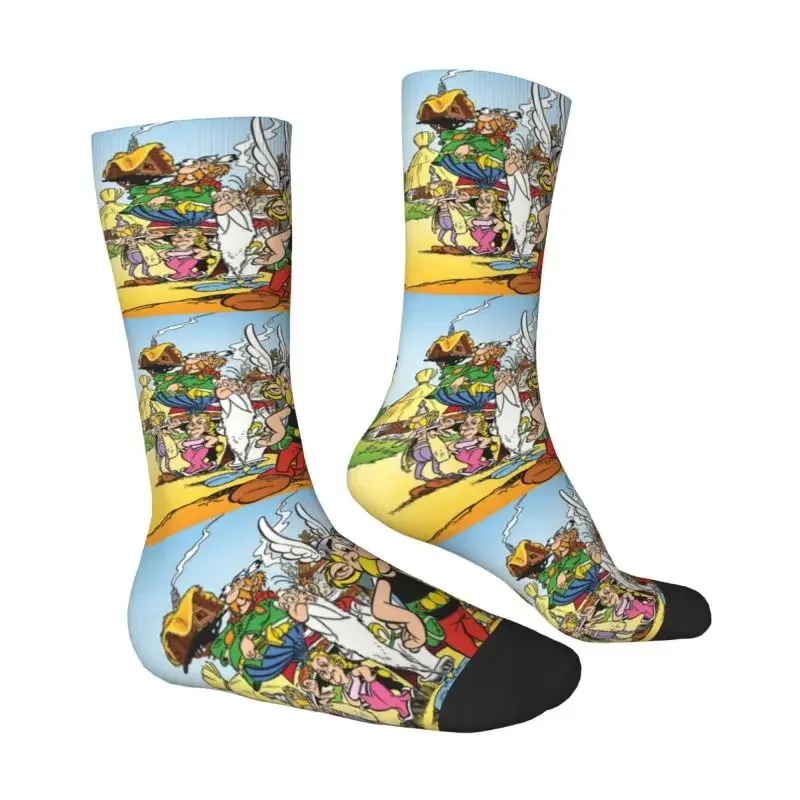 Anime Asterix And Obelix Men's Crew Socks Unisex Cute 3D Printing Anime Cartoon Getafix Dress Socks