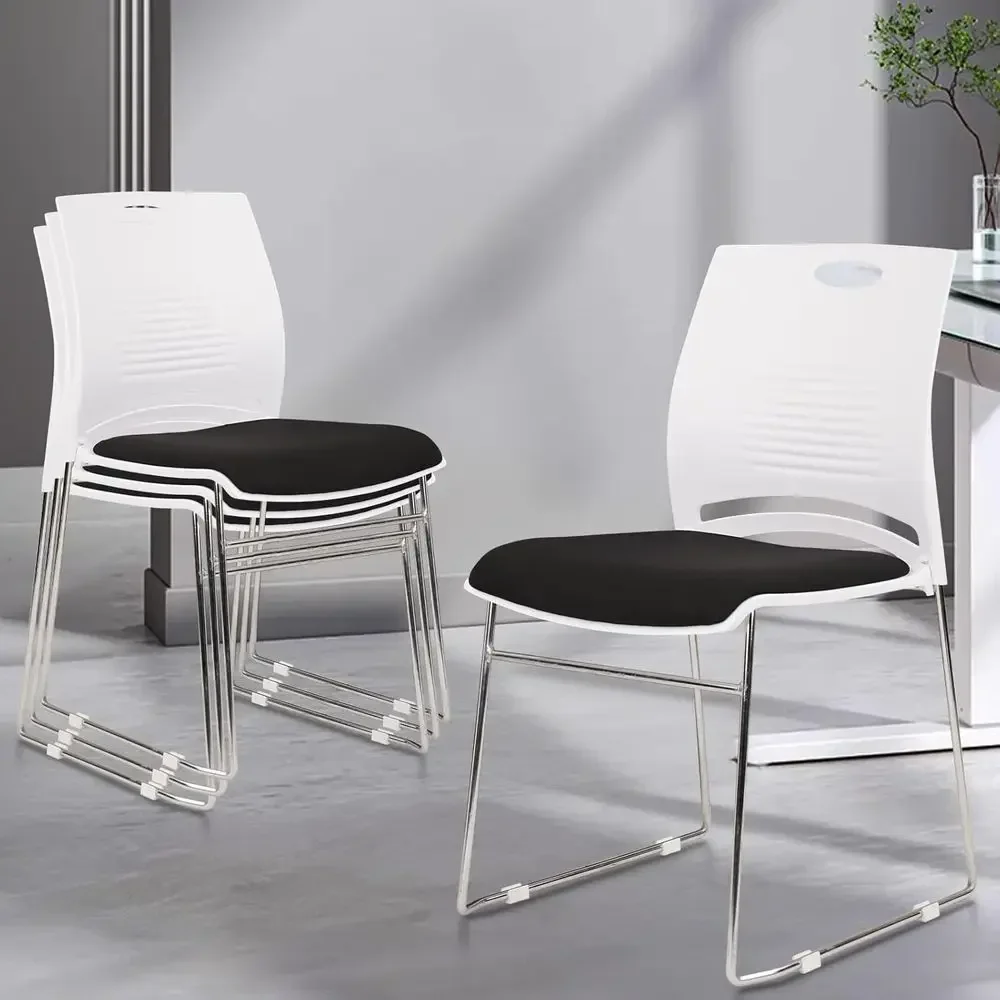 Stackable Office Chairs with Metal Base, Suitable for Conference, Lobby, Training, School, Kitchen, and Banquet, Plastic Seat, W