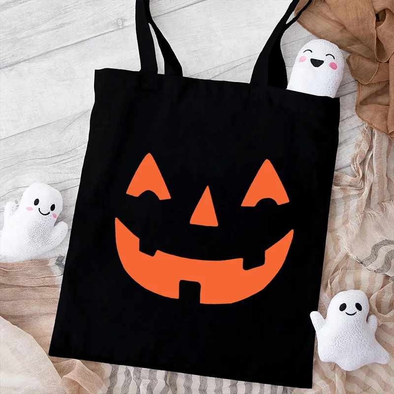 Vintage Pumpkin Face Print Shoulder Bag Women Men Spooky Season Tote Bags Fashion Eco Reusable Shopping Bag Canvas Handbag Gifts