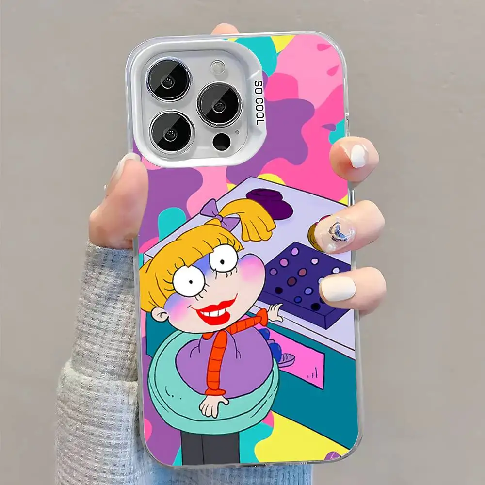 حافظة هاتف R-Rugrat C-Chuckie Angelica لهاتف iPhone 16,15,14,13,12,11,Pro,XS,Max,Plus,Mini,SE غطاء مقاوم للصدمات من الحلوى البيضاء غير اللامعة
