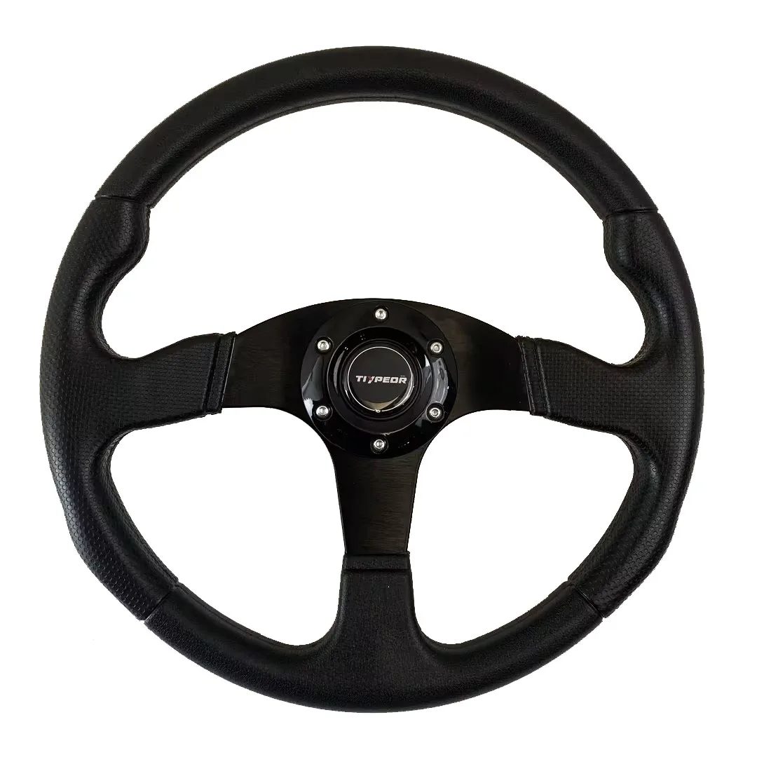 TIYPEOR Car Sport Steering Wheel PU Universal 14 Inches 350MM Aluminum Flat Bracket Retrofit Modified