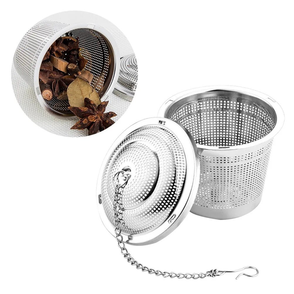 1Pcs 4.5cm Stainless Steel Seasoning Ball Filter Tea Infuser Spice Herb Ball with Long Chain Rim Clip Easy Grip Rust Resistant