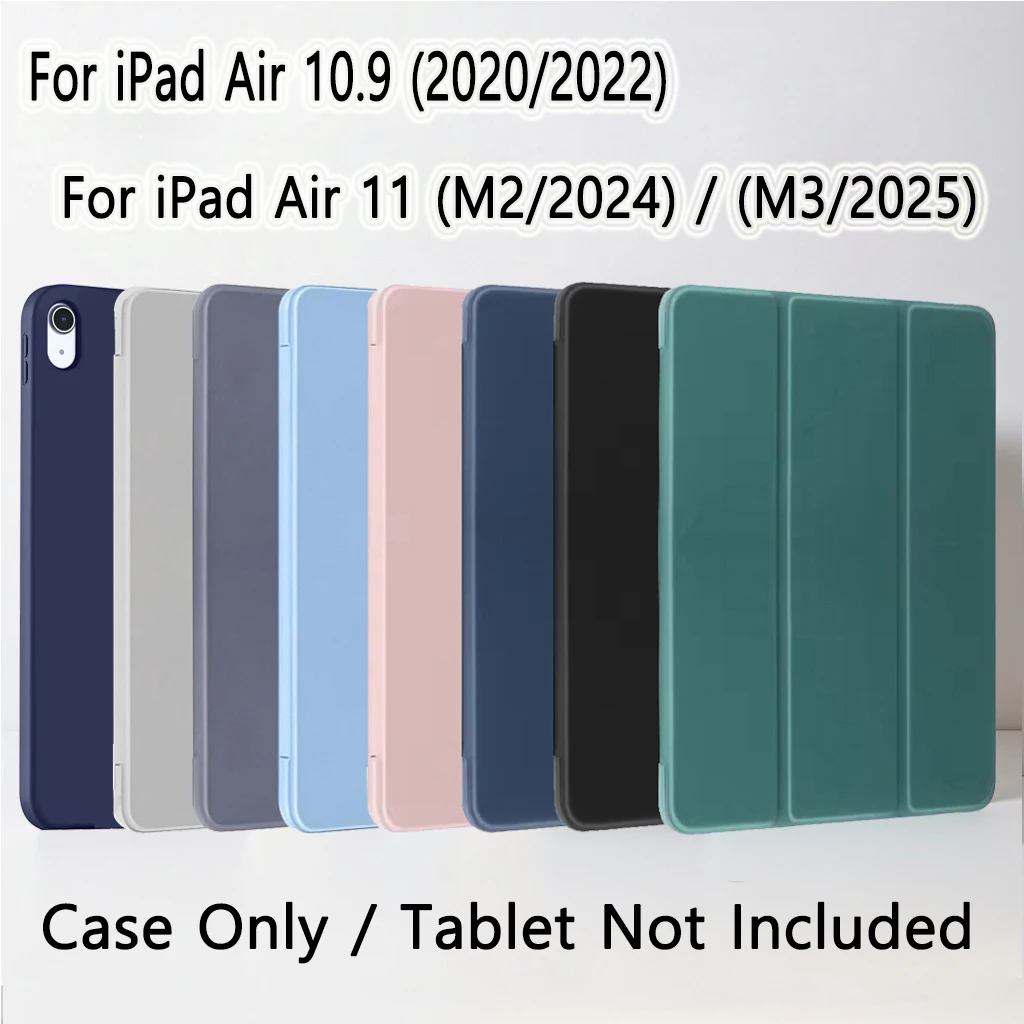 For iPad Air 4th 5th 6th 7th Generation Auto Wake&Sleep Flip Smart Cover, For iPad Air 10.9 11 2025 2024 Soft Silicone Case