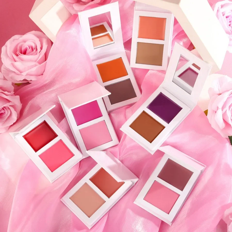 Custom 7colors Double-tone Blush Cream&powder Palette Non-greasy Moisturizing Long-lasting High Pigmented Matte Blusher Bulk