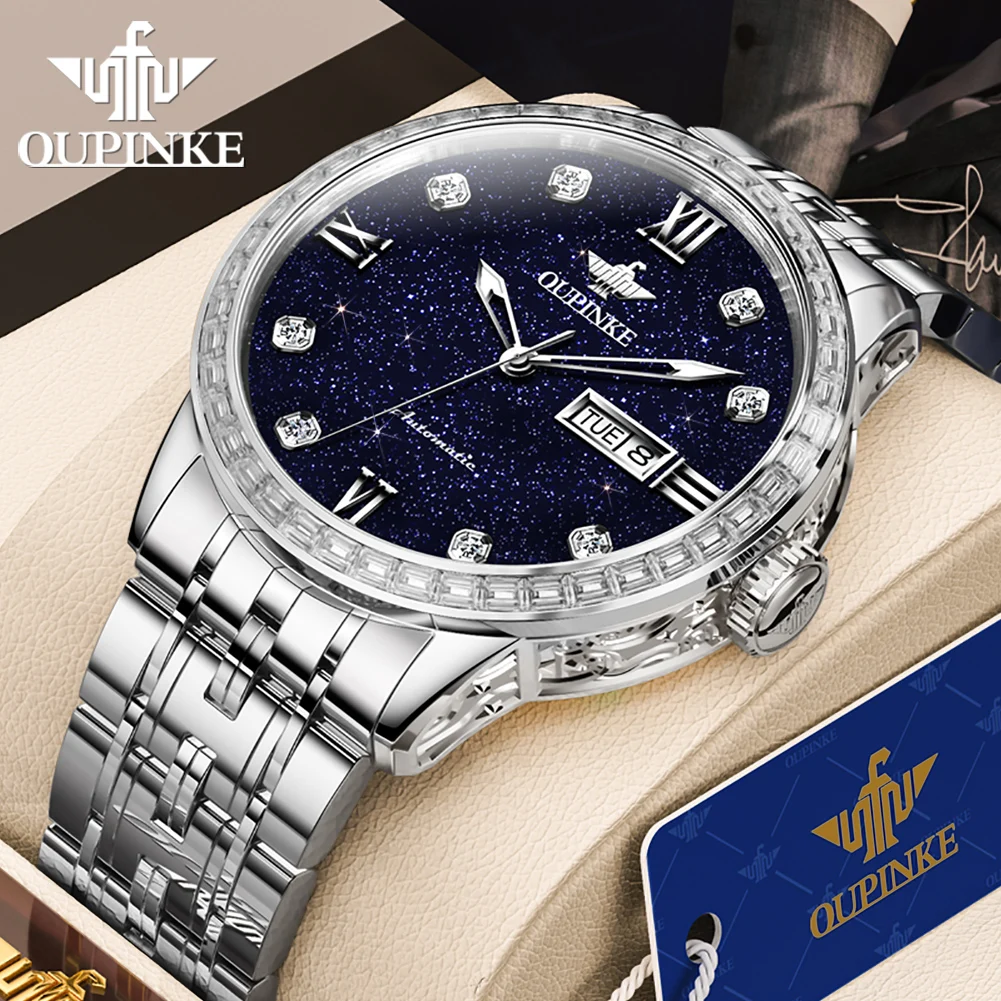 OUPINKE 3241 Orologi di lusso per uomo Orologio meccanico automatico 50M Impermeabile luminoso Settimana Data Orologio Cielo stellato Quadrante Reloj