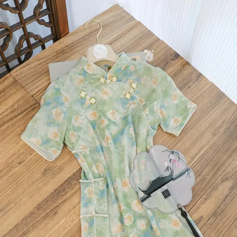 

New Streetwear Party Vestidos Lady Elegant Chesongam Chinese Tradition Mandarin Collar Dress Elegant Summer Big Size 3Xl Qipao