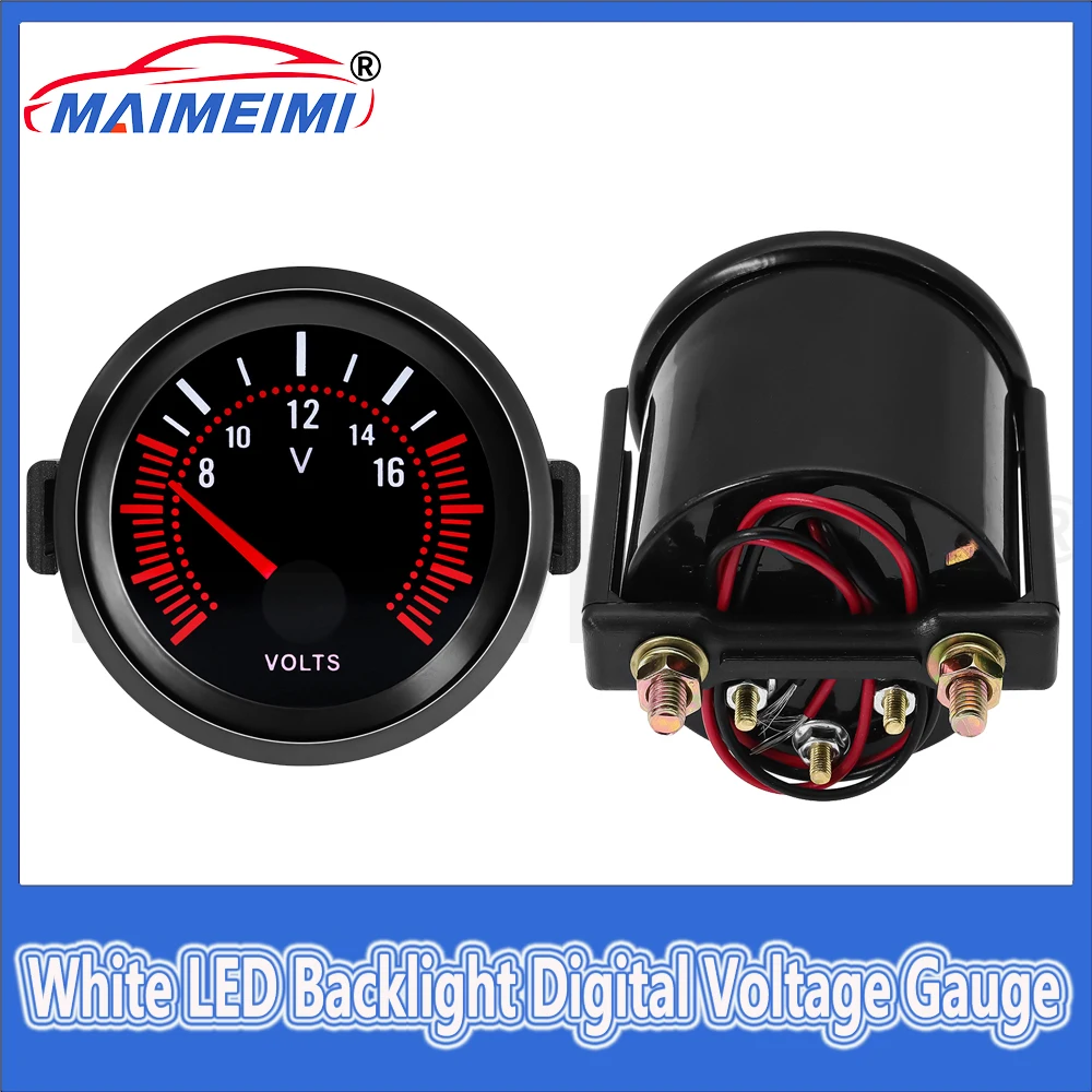 

Car Red Pointer Volts Meter 8-16V Smoke Len White LED Backlight Digital Voltage Gauge