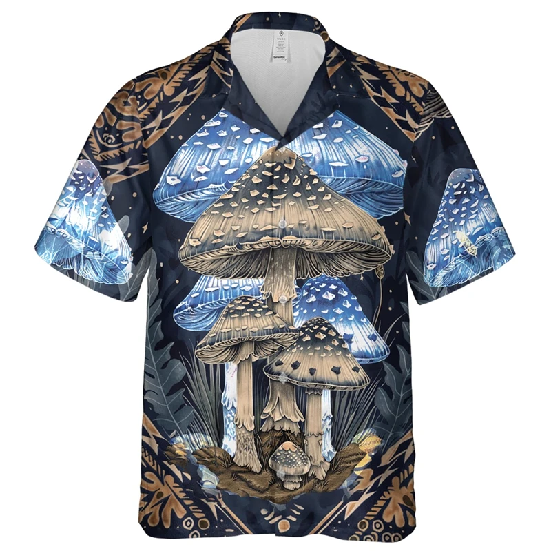 

Colorful Mushroom 3D Printed Hawaiian Shirt For Men Summer Vacation Plants Beach Shirts Button Short Sleeve Street Aloha Blouses