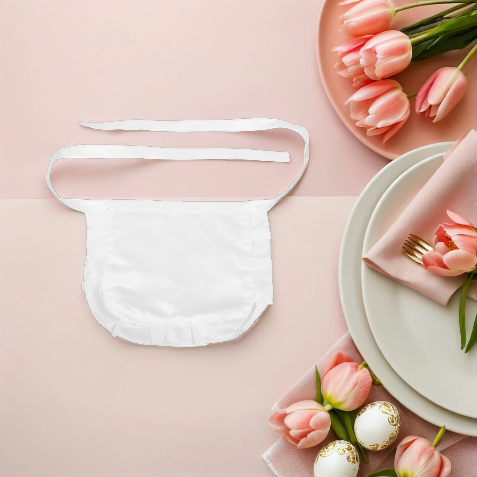 Witte taille schort met lange riem - gegolfde halve schort voor dames - meid cosplay kostuumaccessoire voor keukenserverfeest