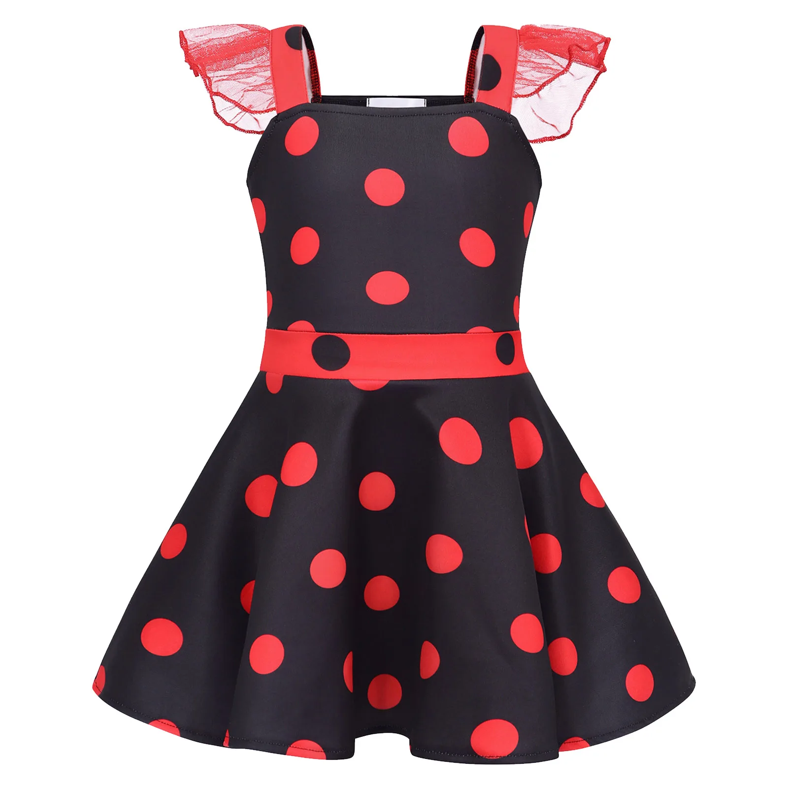 

Kid Girls Cartoon Cosplay Dress Halloween Carnival Theme Party Dress Up Costume Sleeveless Polka Dots Print A-line Short Dresses