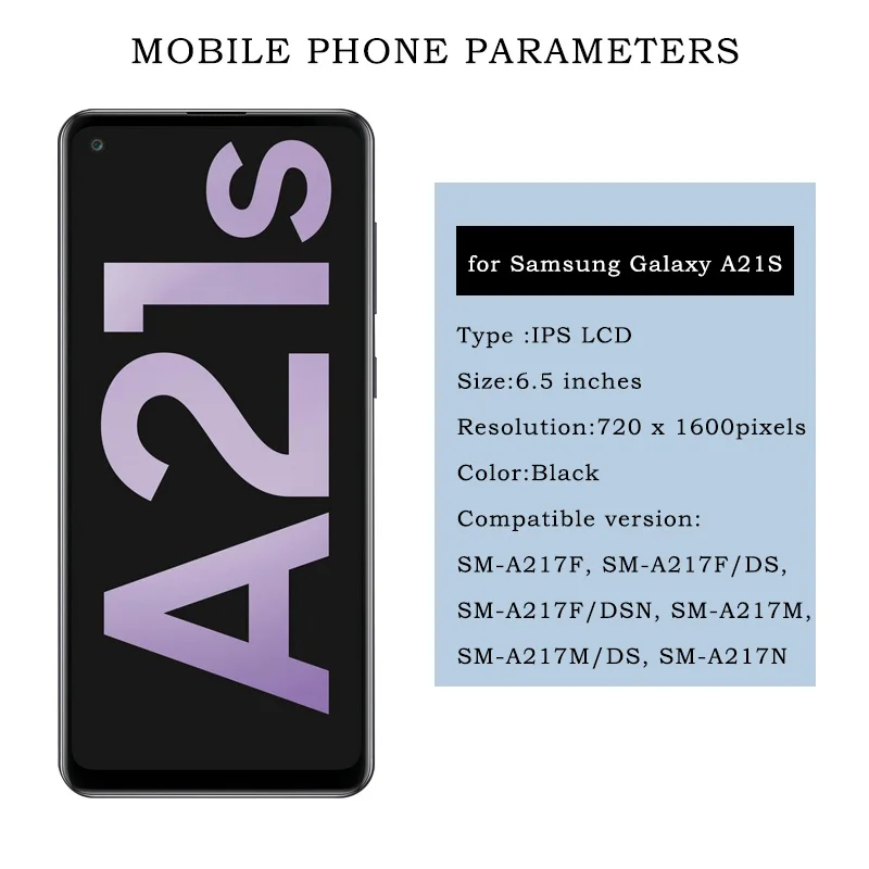 Pantalla IPS 6.5" para Samsung Galaxy A21S LCD SM-A217F SM-A217F/DS Touch Digitizer Piezas de Repuesto para Samsung SM-A217M 2