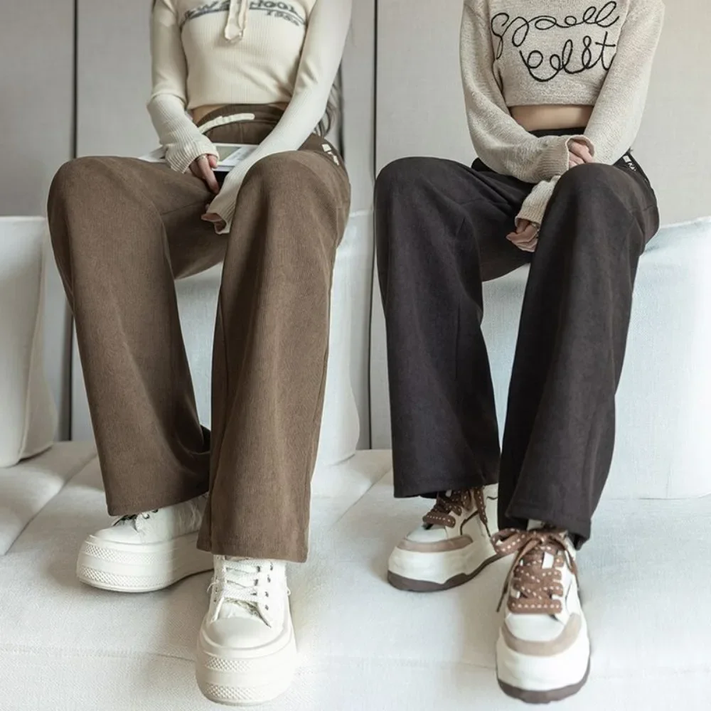 Jesienno-zimowe nowe spodnie damskie na małe stopy, z wysokim stanem, luźne, proste nogawki, szerokie spodnie, pluszowe, ocieplane, codzienne spodnie marchewki.