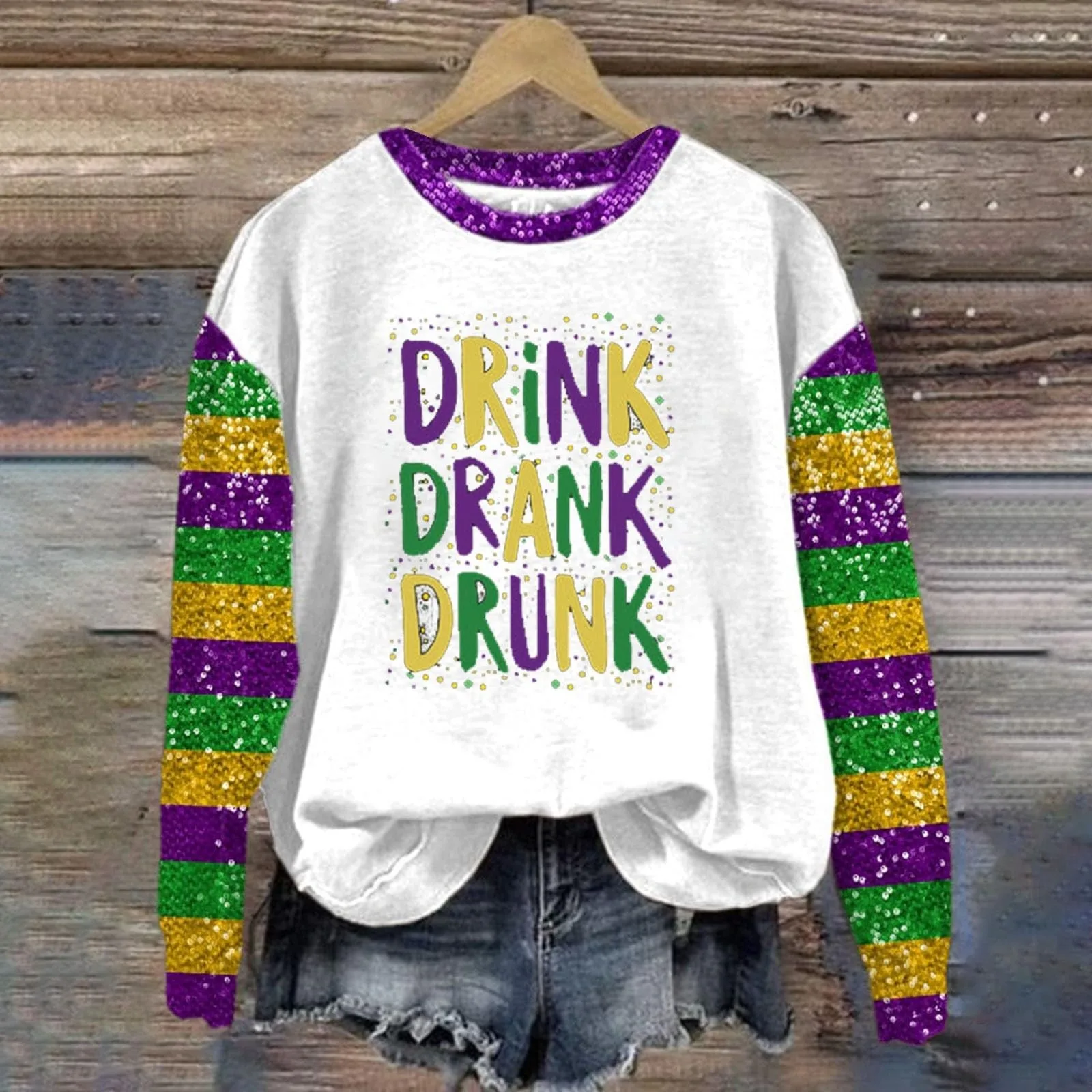 Mardi Party Mardi Sweatshirt Womens Fat Tuesday Shirts Round Neck Long Sleeve Hoodies Carnival Festival  Celebration