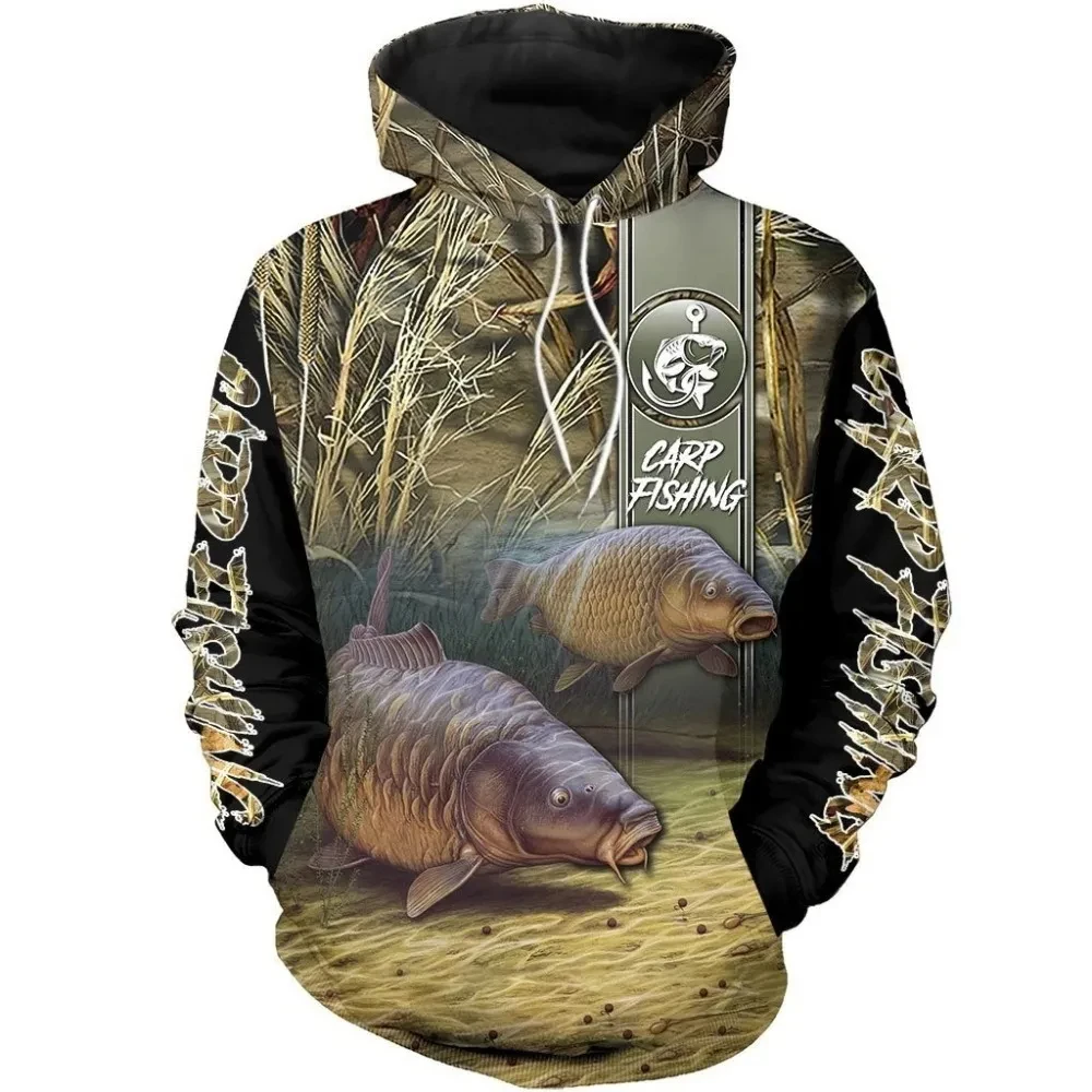 Moletom estampado de pesca masculina de manga comprida 3D, moletom solto, roupas infantis Harajuku, outono, Y2K