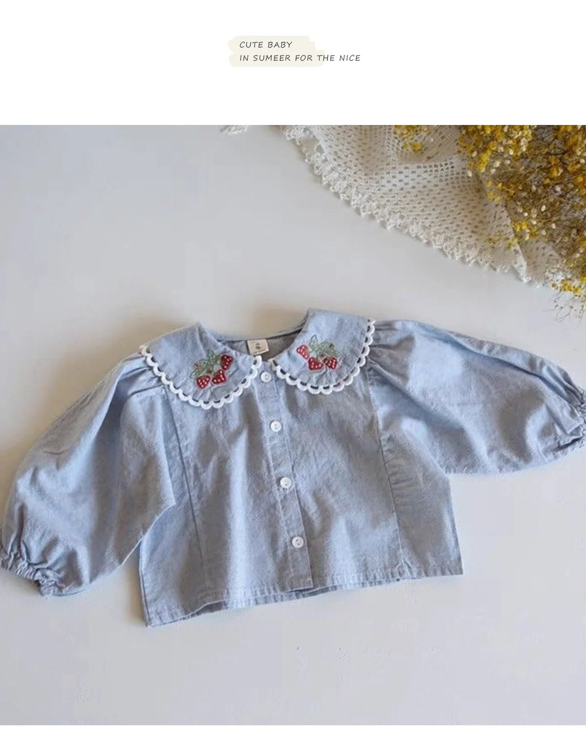 2026 Mädchen-Stickerei-Shirts 0-3 Jahre Frühling Baby-Mädchen-Blusen Süße Kleinkind-Mädchen Peter-Pan-Kragen Langarm-T-Shirt – Detail 4