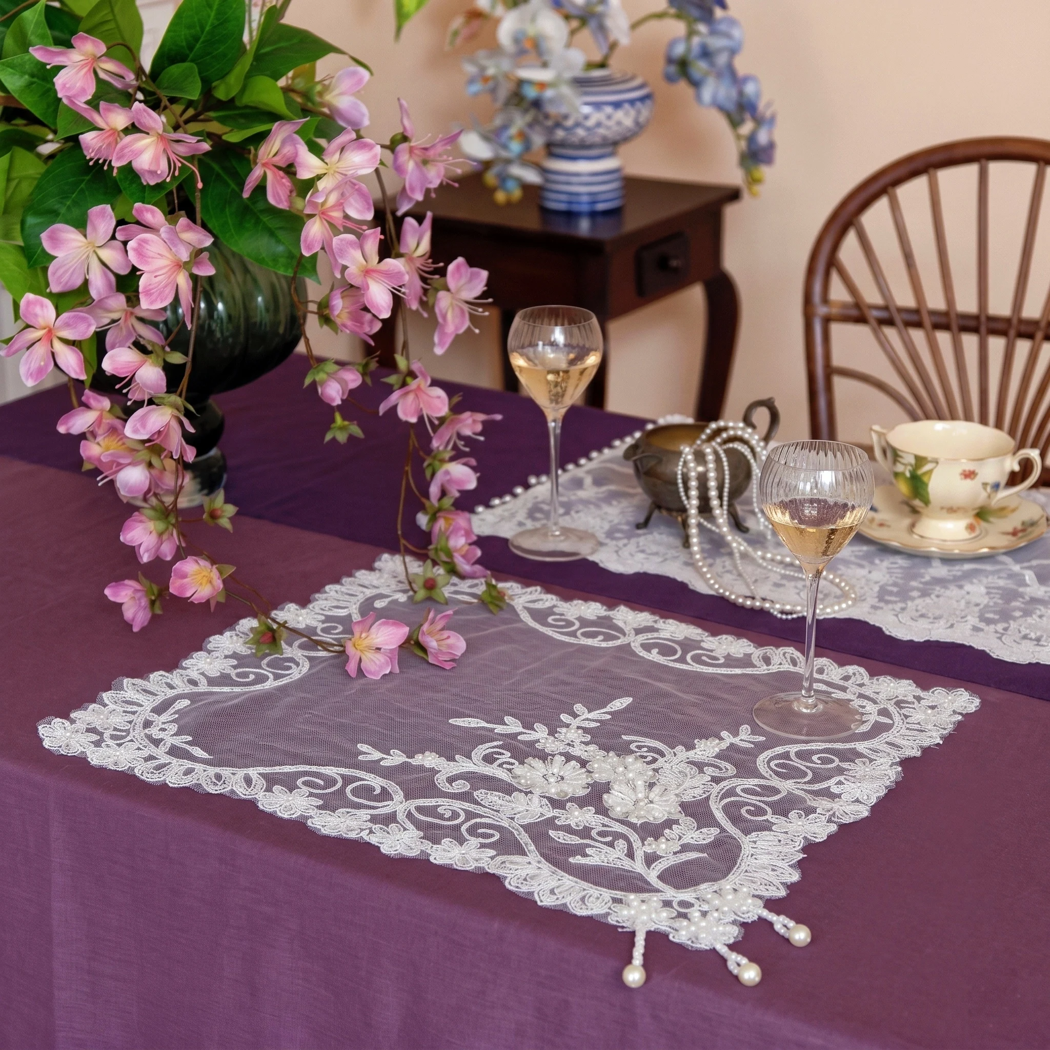Placemat Set Of 4 White Lace Embroidery Coaster Square Wedding Placemats Breakfast Plate Mat Modern Dining Table Pads Home Decor