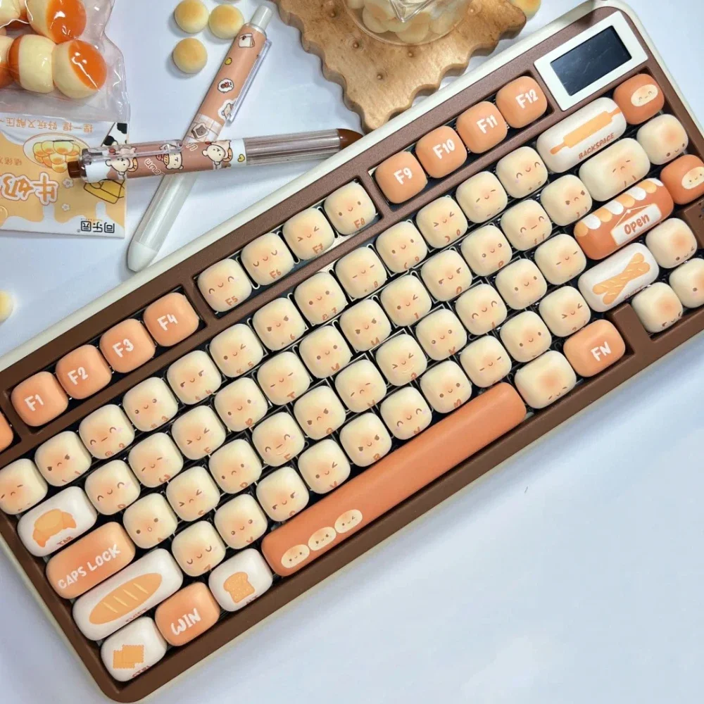 Steamed Bread Keycap MOG Profile Thermal Sublimation PBT Round Cute Mantou Keycaps for Mechanical Gaming Keyboard Girls Gifts