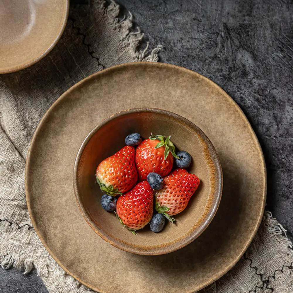 Modern Vintage Ceramic Tableware Collection Round Plate Bowl Set For Kitchen Dining Room Home Decor Easy Clean Dish