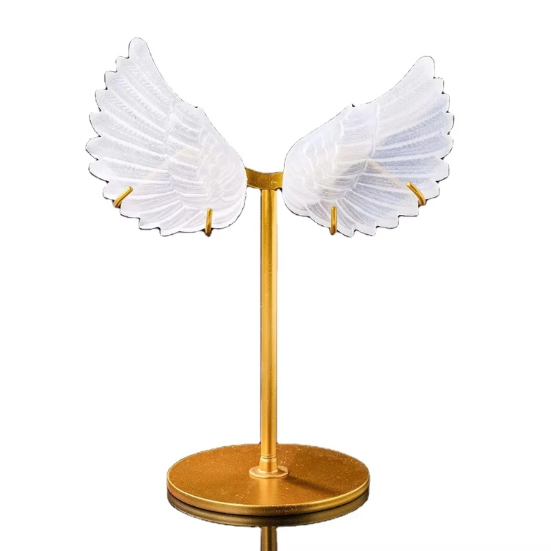 Natural Carved Crystal Wings Healing Stone White Angel Wings with Holder Crystal Crafts