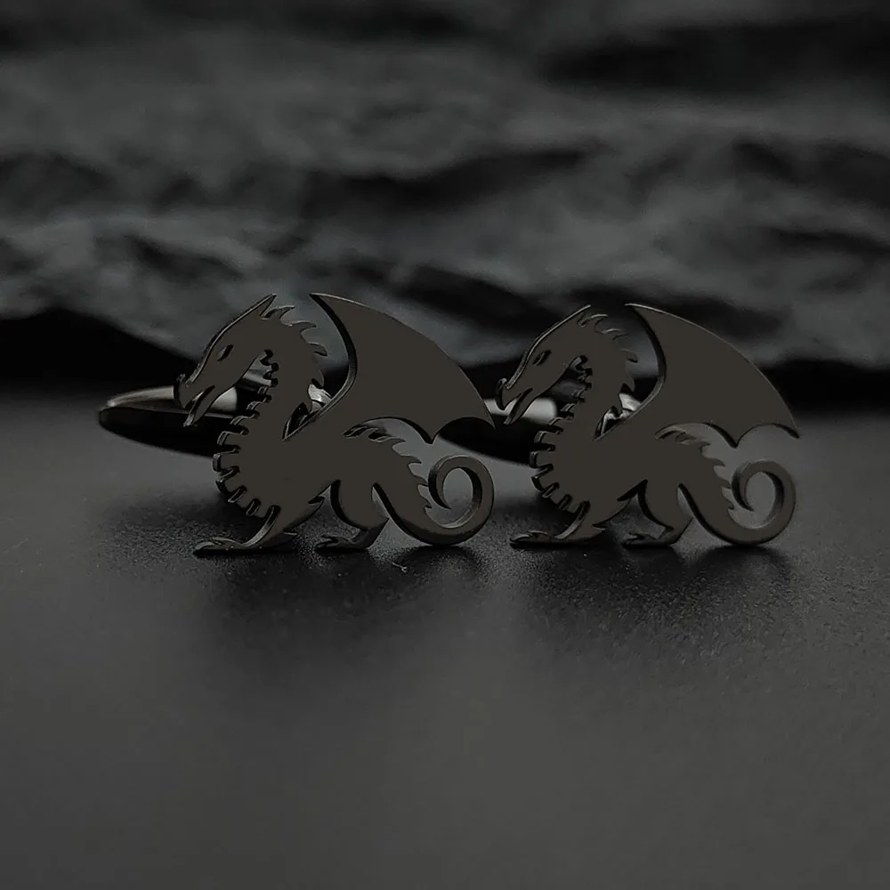 أزرار أكمام بشعار التنين المطلية بالذهب من الفولاذ المقاوم للصدأ، وهدايا الهالوين وعيد الشكر وعيد الميلاد وعيد الميلاد والعام الجديد #3