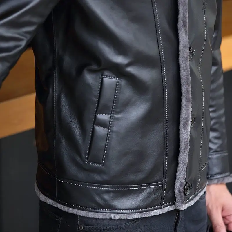 男性用の本物のシープスキンジャケット,厚いフリース,天然皮革と毛皮のスーツ,襟付きコート,韓国のショートパンツ,スリムフィット