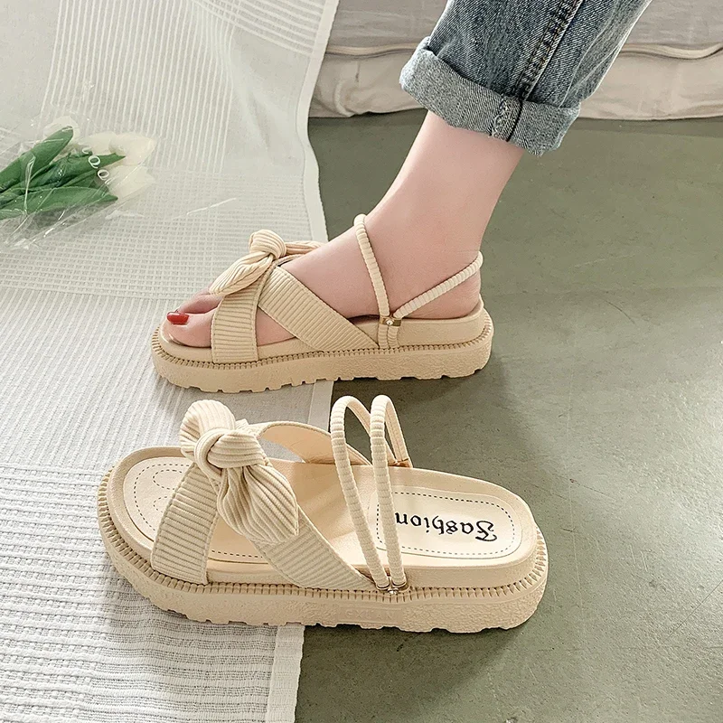 Women Sandalias Summer Fairy Style 2024 New Fashion Student Platform Roman Lady Sands Flat Shoes Cute Slippers