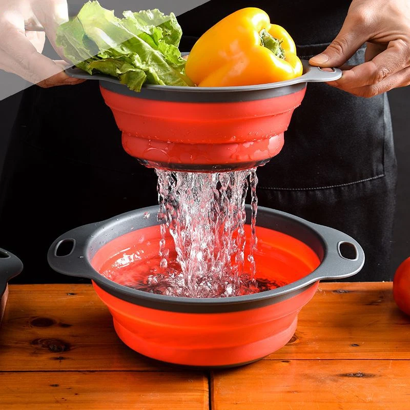 

Folding Strainer Bowl Outdoor Camping Tableware Silicone Folding Colander Strainer Draining Bowl Portable Camping Cookware