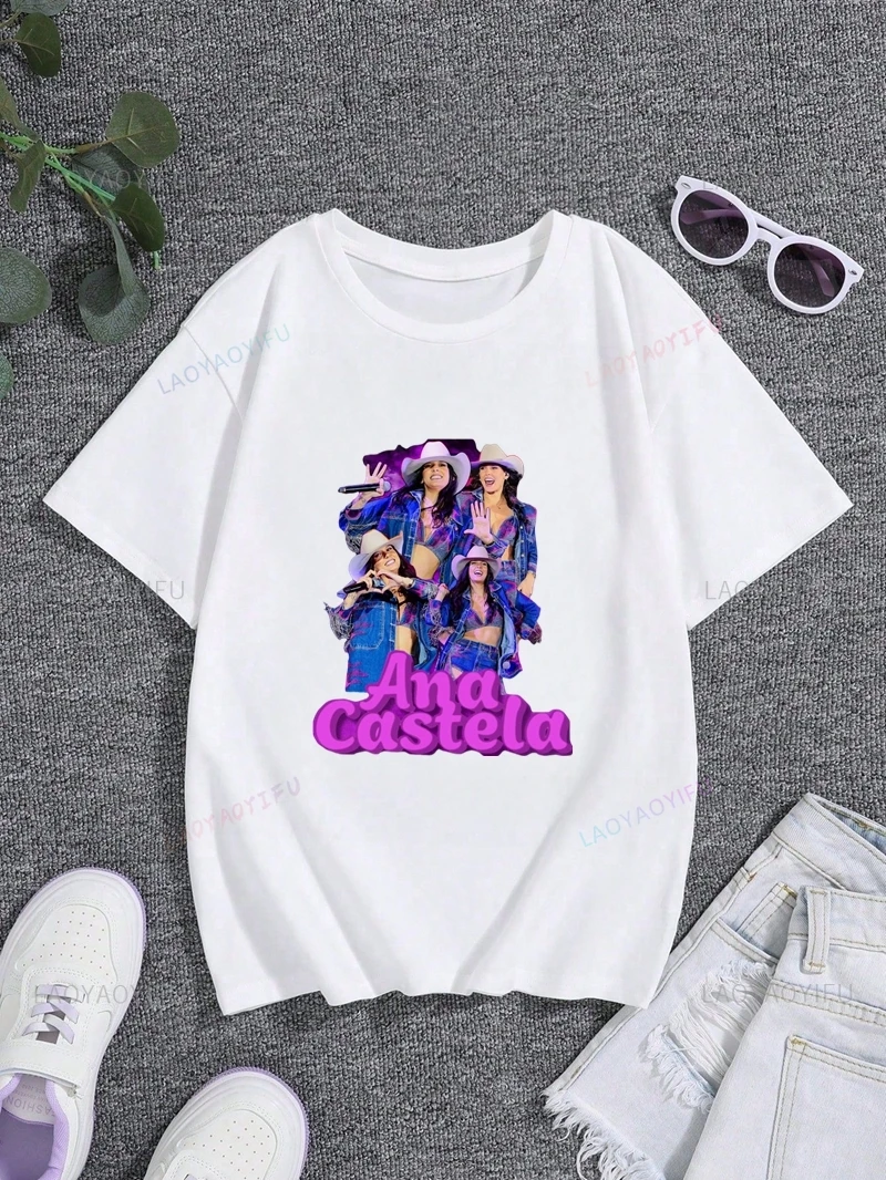 Famous Singer Ana Castela Classic Poster Print Women's Fashion T-shirt, Everyday Casual Cotton T-shirt, Women's Pop Shirt