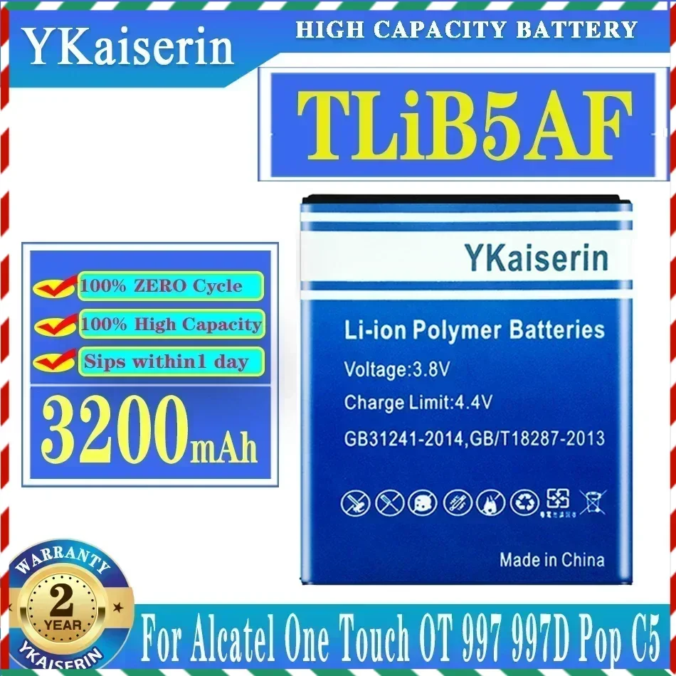 

Аккумулятор ykaisсеребрин TLiB5AF для Alcatel One Touch Pop C5 OT 5036 5036D 5037 5037D, сменные литий-ионные батареи 3200 мАч