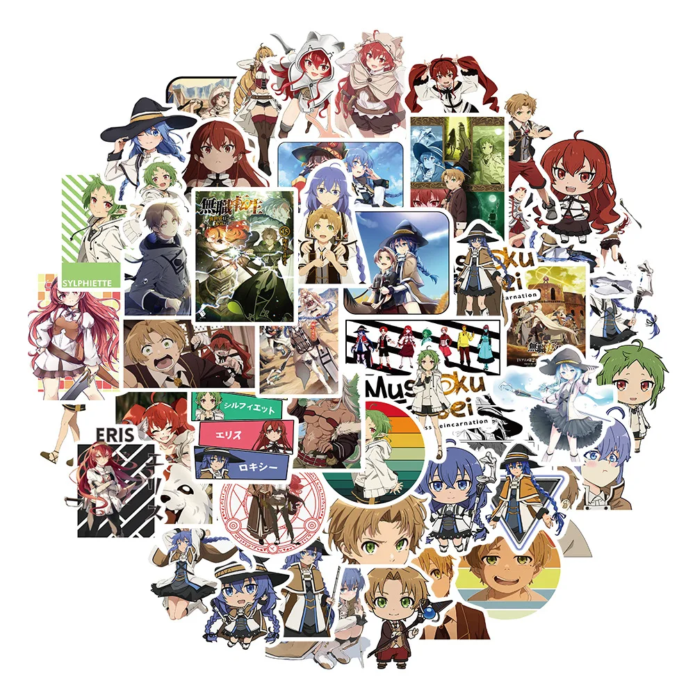 

50 шт., аниме-наклейки Mushoku Tensei, милые наклейки Rudeus Greyrat для ноутбука, скрапбукинга, багажа, стены, мультяшные граффити, наклейка