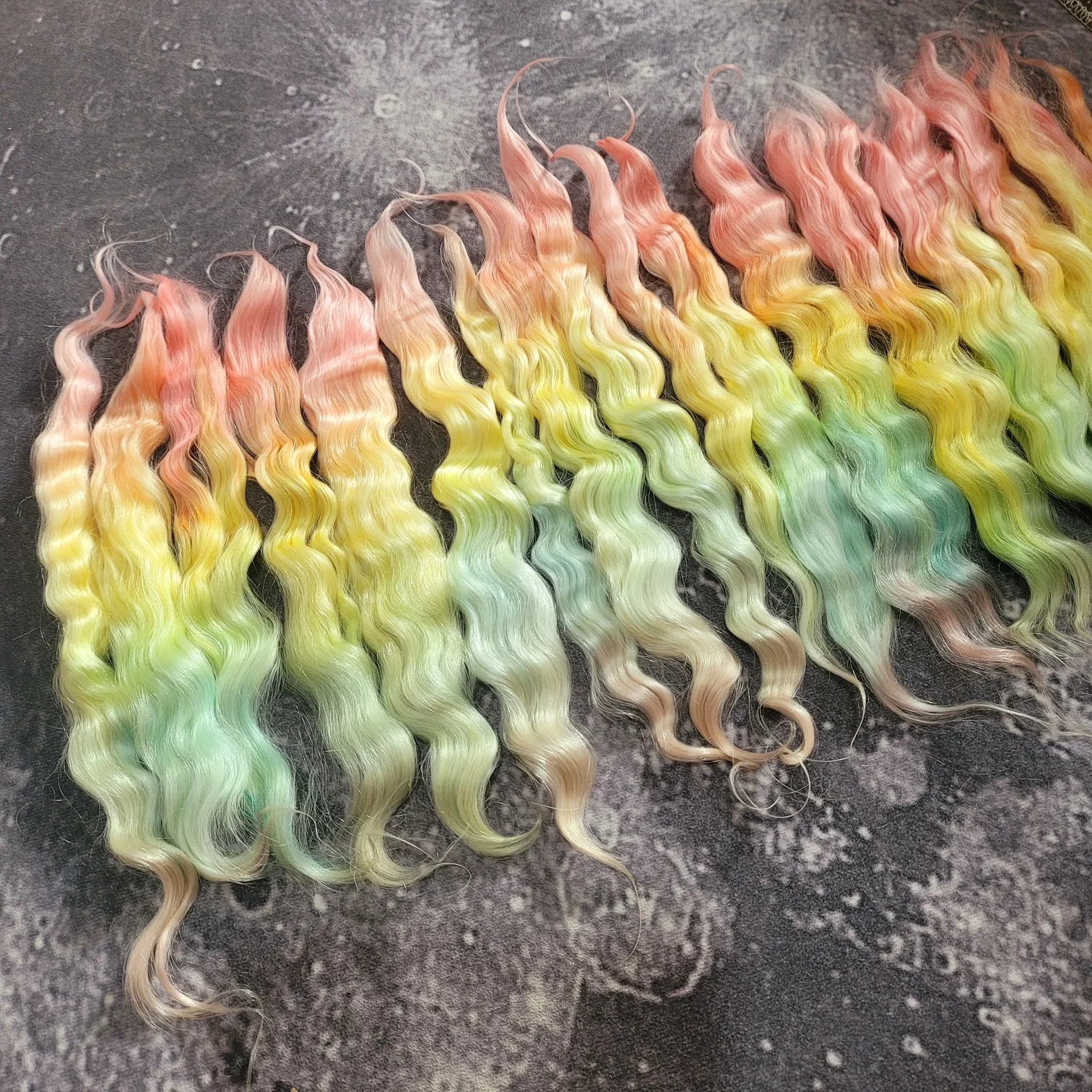 5g/10glot rainbow color mohair combed Russian Angora wool wig curly for toys diy