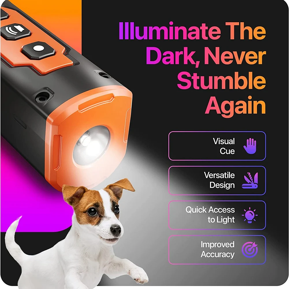 ABPO Repellente per cani da compagnia Dispositivo di addestramento per cani ad ultrasuoni Dispositivo di deterrente antiabbaio per cani ricaricabile con torcia a LED (arancione)
