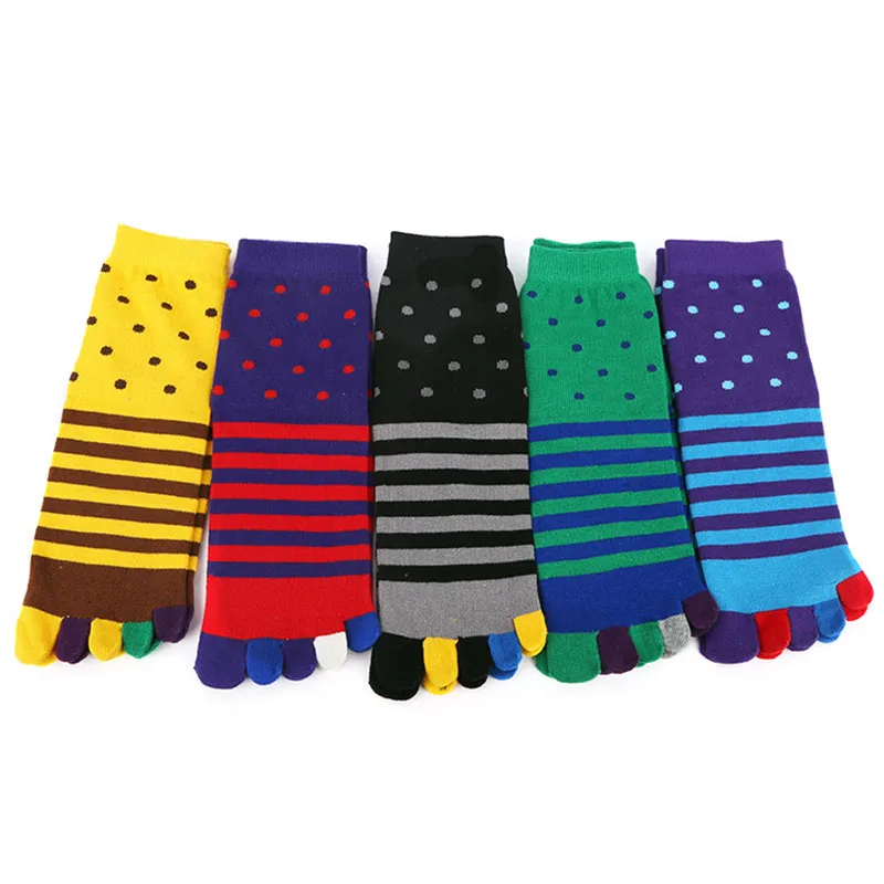 Men Toe Socks Cotton Striped Contrast Colorful Patchwork Five Finger Socks Basketball Running Calcetines Short Sox Gifts for Men