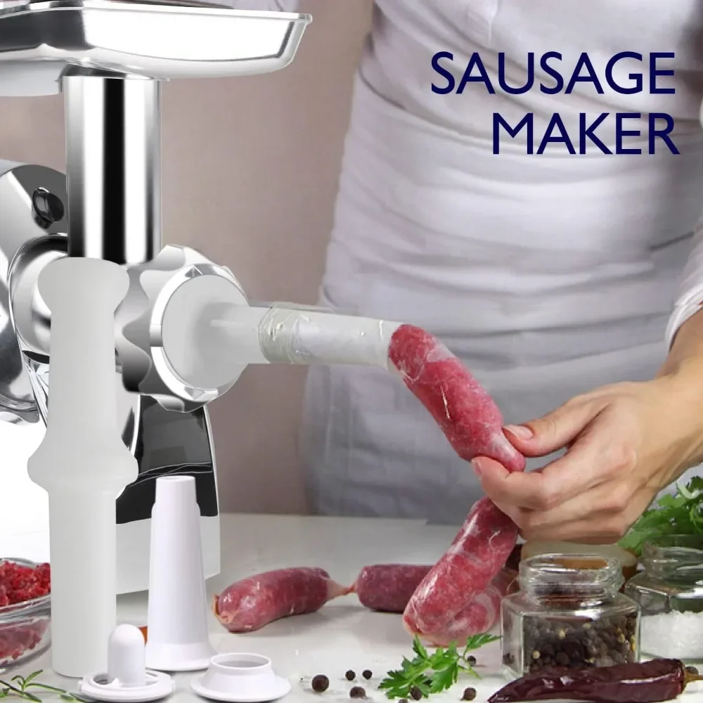 Meat Grinder  Sausage Maker Machine, 1200W & Kubbe Kit, 3 Grinder Plates