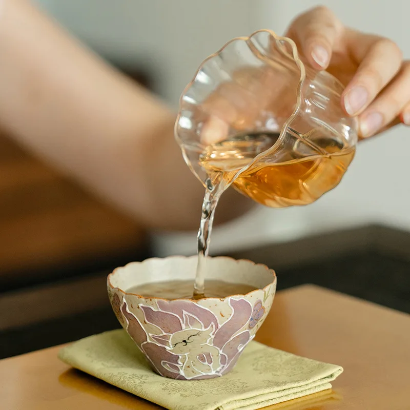 90ml Hand-painted Nine-tailed Fairy Fox Teacup Ancient Tea Bowl Mug Tea-tasting Fragrance Cup Chazhan Master Cups Tableware Gift