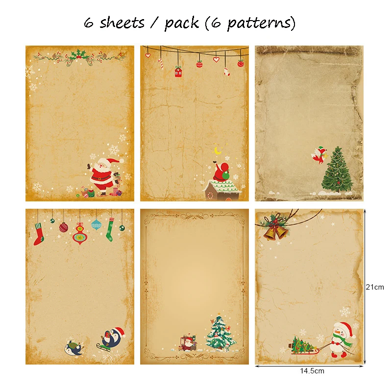 6pcs Kraft Paper Envelope Letter Writting Papers Xmas Envelopes Wedding Party Invitation Christmas Gift Envelops Bags