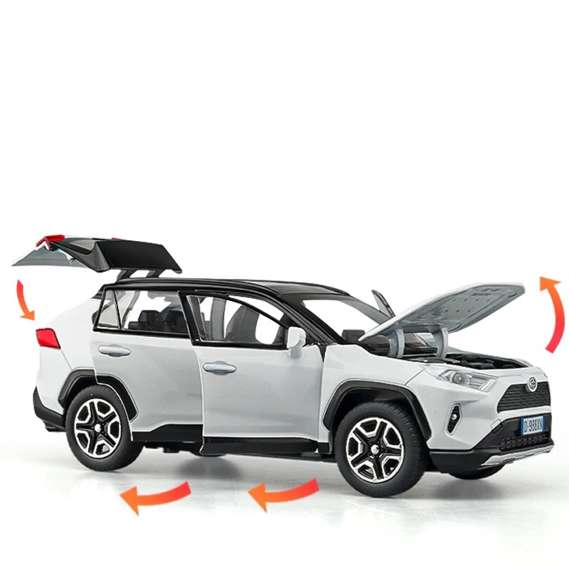 1:32 Toyota RAV4 SUV 2023 odlew stopu zabawkowy modelu samochodu obsady, dźwięk i światło wyciągnąć zabawki dla dzieci kolekcjonerskie prezent urodzinowy