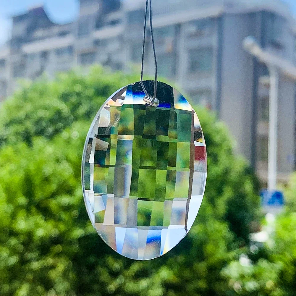 

2PC Faceted Prism Oval Grid Mosaic Crystal Glass Ceiling Chandelier Shiny Suncatcher Jewelry Pendant Curtain XMAS Hanging Decor