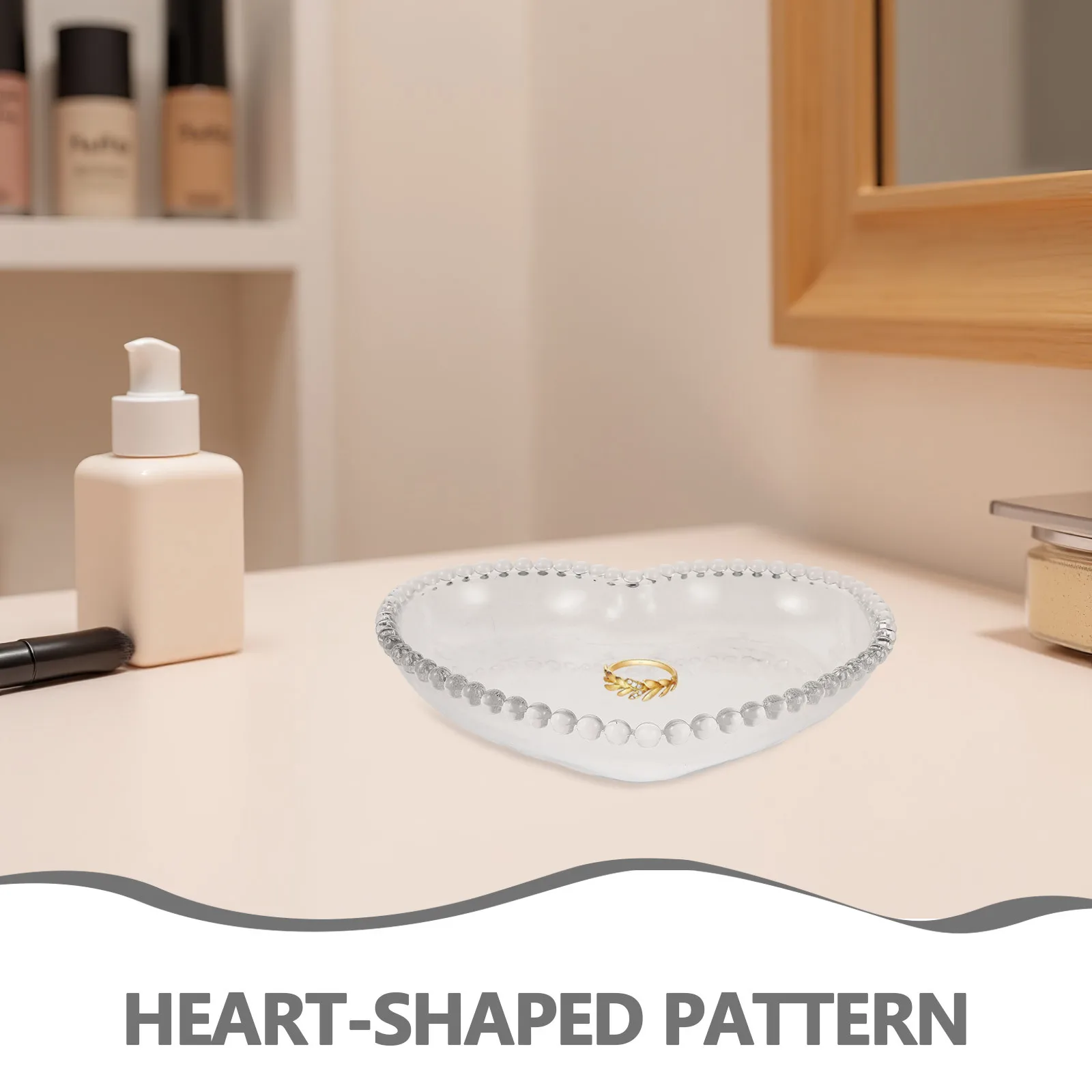صينية مجوهرات كلاسيكية من الزجاج المنقوش على شكل قلب، منظم زينة، صينية عرض مجوهرات رومانسية لغرفة نوم النساء #4