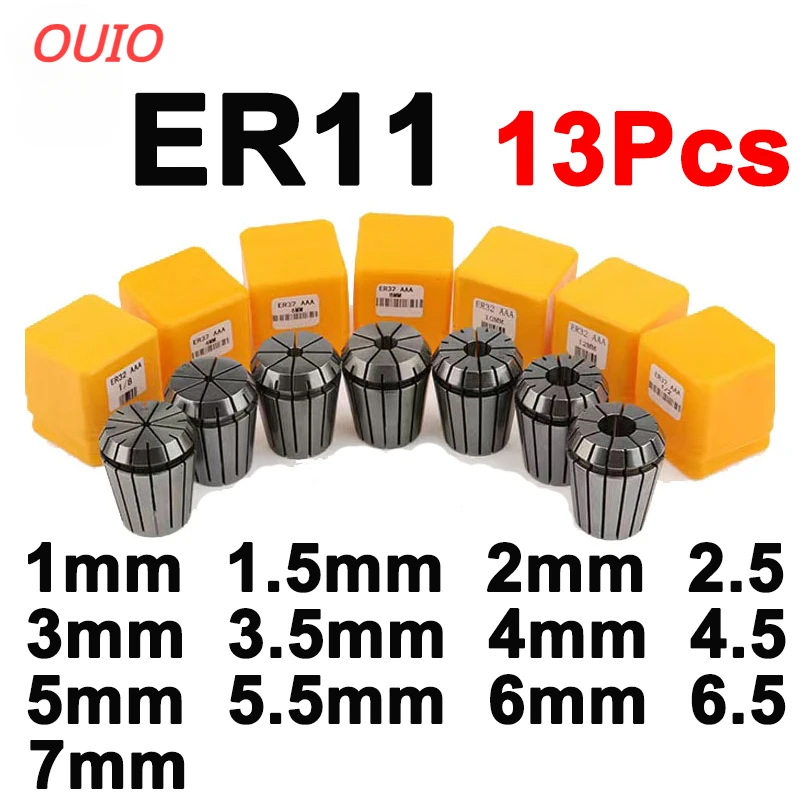 OUIO ER11 Collet Chuck Set 7pcs 13pcs 15pcs ER11 1-7mm Spring Collet for CNC Machining Center Engraving Machine Lathe Mill Tool