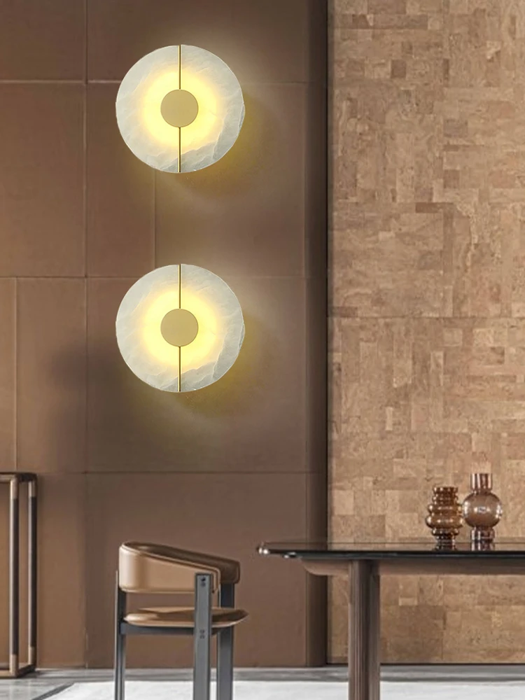 Lucxury Spanish Marble Brass Wall Lamps LED Walkway Lighting Fixtures Lustre Bedroom Sconces Wall Lights Home High-end Decor