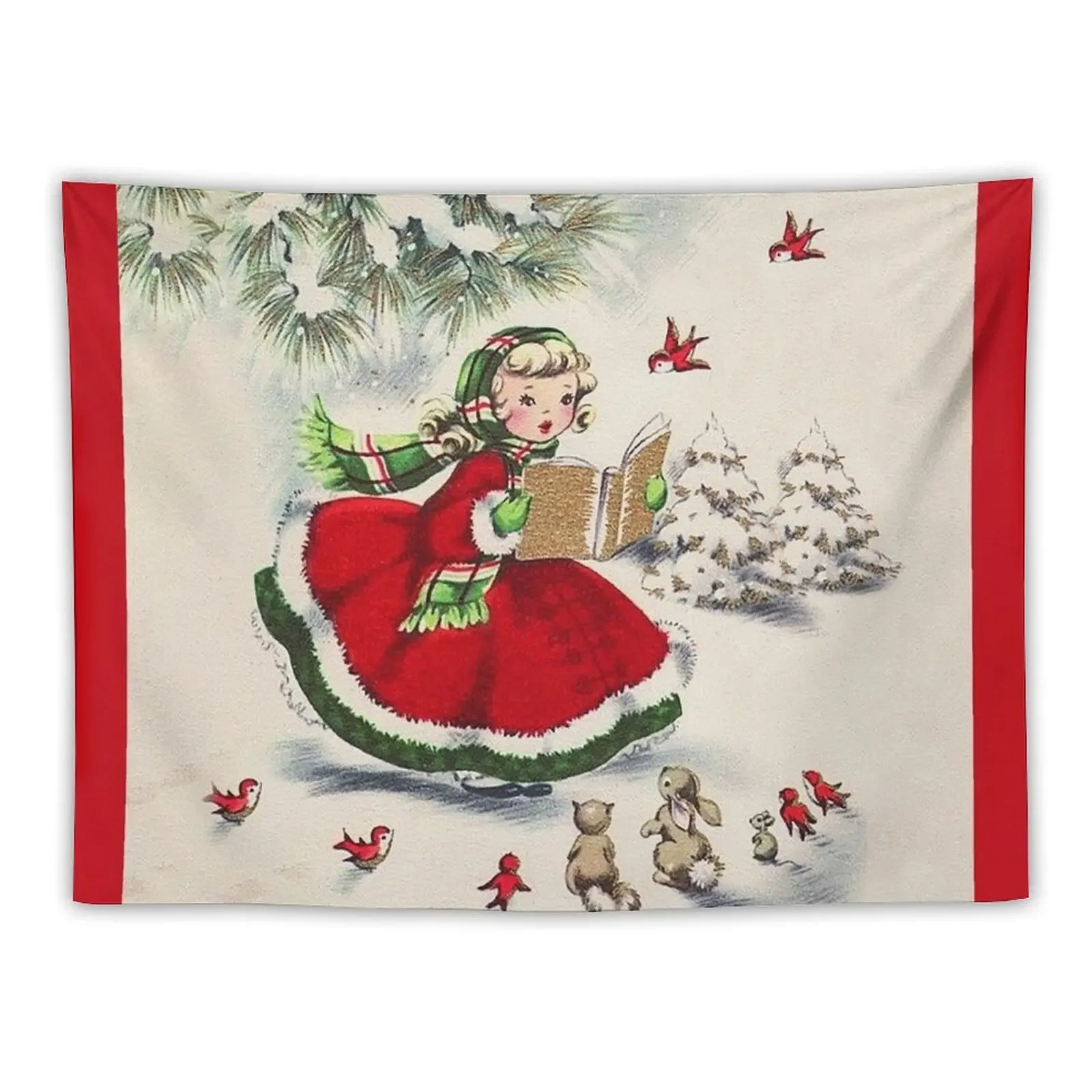 

Vintage Christmas Girl in Winter Forest Tapestry Decorations For Room Wall Decoration Items Aesthetic Home Decor Tapestry